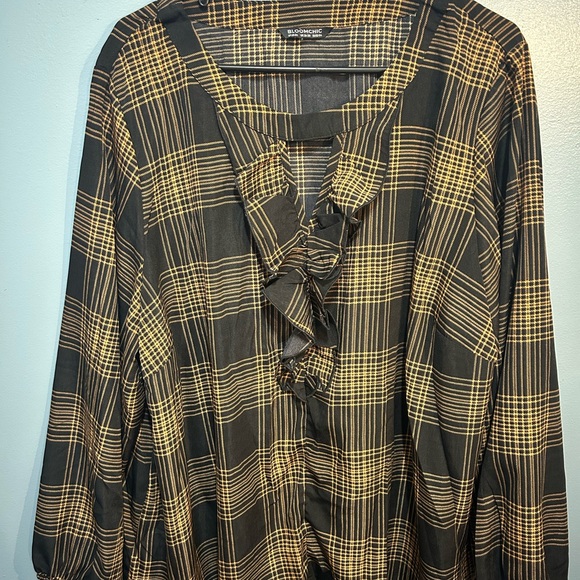 BloomChic Plaid Blouse with Ruffle Accent - Picture 1 of 6